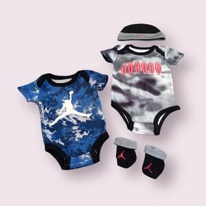 Jordan Blue and Gray Baby Onesie Set With Hat And Booties Size 0-6 Months